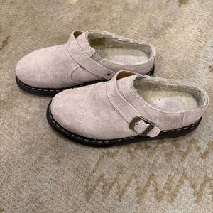 Dr Martens Isham Beige Suede Buckle Clogs size 10
